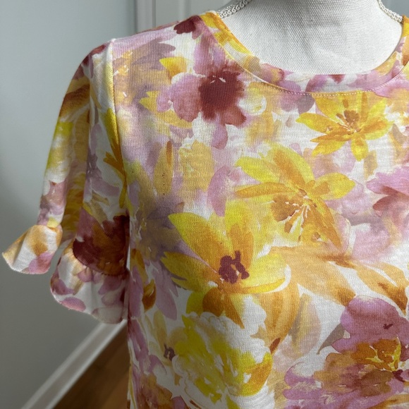 Greige Boutique Yellow/Pink Floral Print Ruffled Blouse Top NWT - Picture 7 of 9